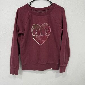 Vans Womens Burgundy Heart Graphic Raglan Sweatshirt Small‎ Pullover Maroon
